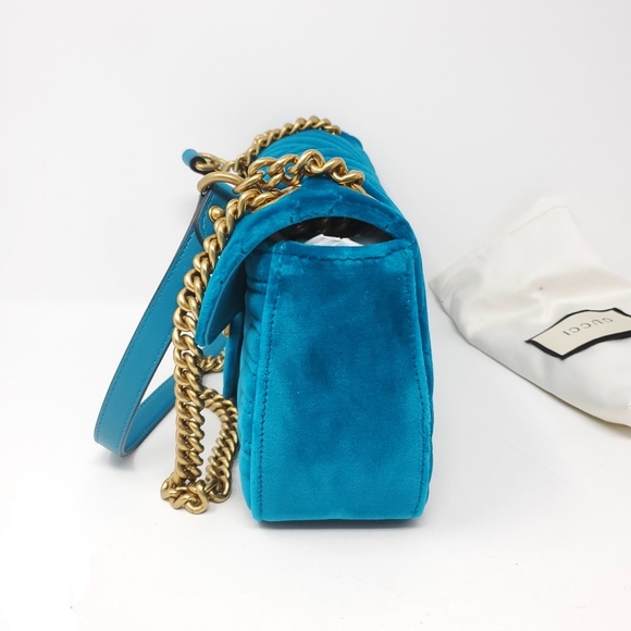 Gucci Small Marmont Velvet Chevron Teal Crossbody - Picture 6 of 12